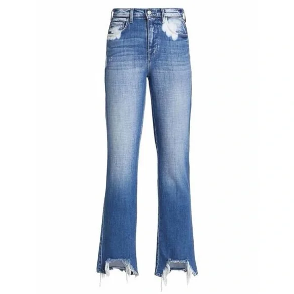 L’agence Harmon Bleach High Rise Straight Leg Jeans Bitten Fray Hem size 28 or 6 - Picture 9 of 11